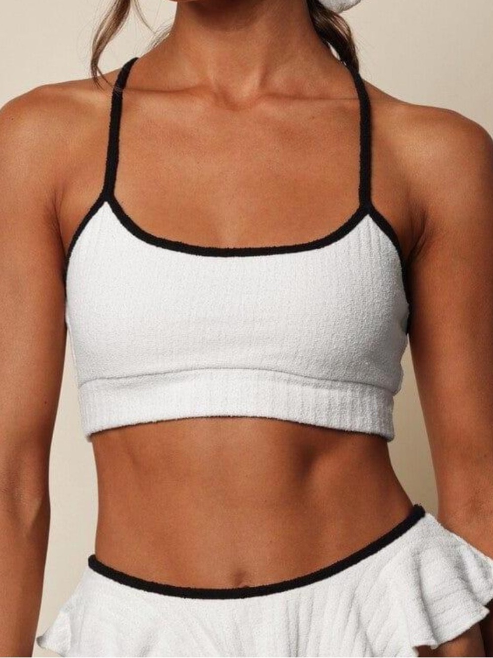 Montce Terry Rib Sport Bikini Top Swim Bralette Cream Black Size M